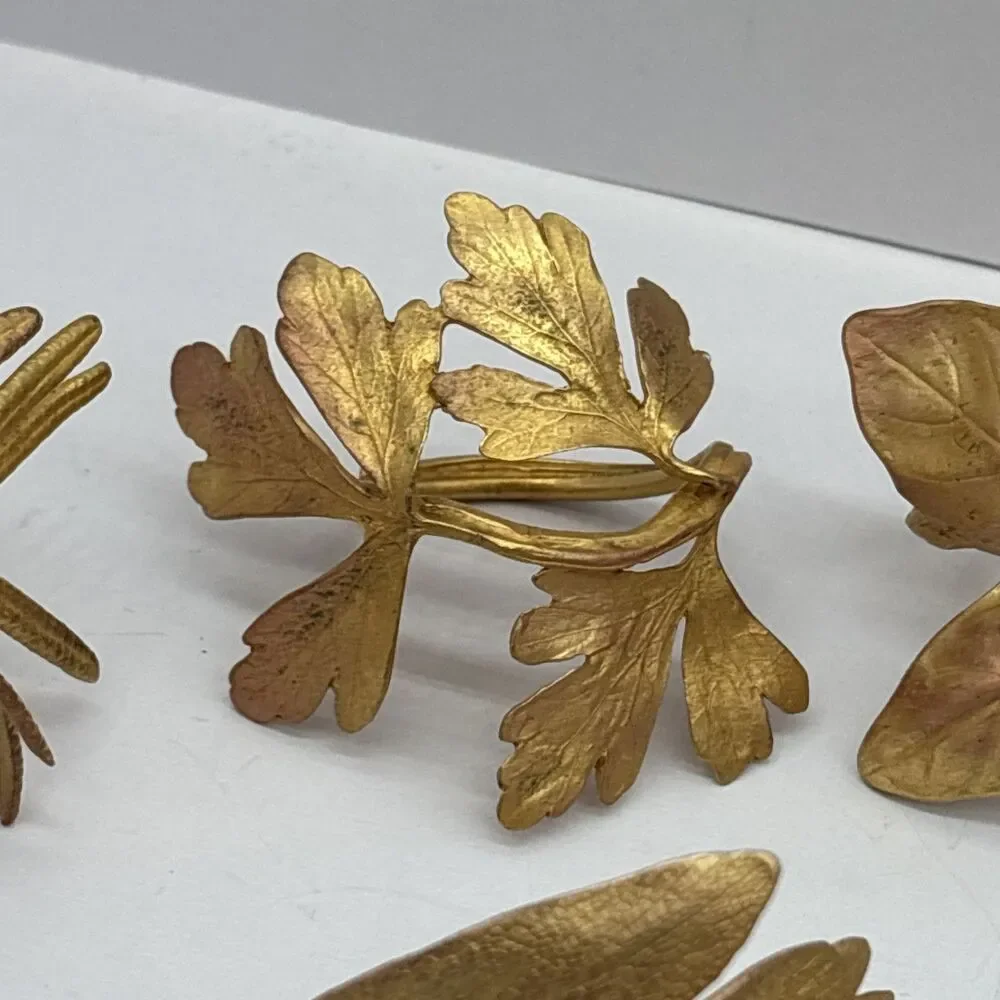 Italian Herbs Napkin Rings Set Of 4 Gold Artisan Michael Michaud Table Art